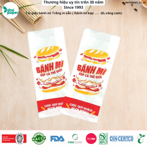 Túi giấy bánh mì Trắng in sẵn ( Bánh mì kẹp - đỏ,vàng cam)